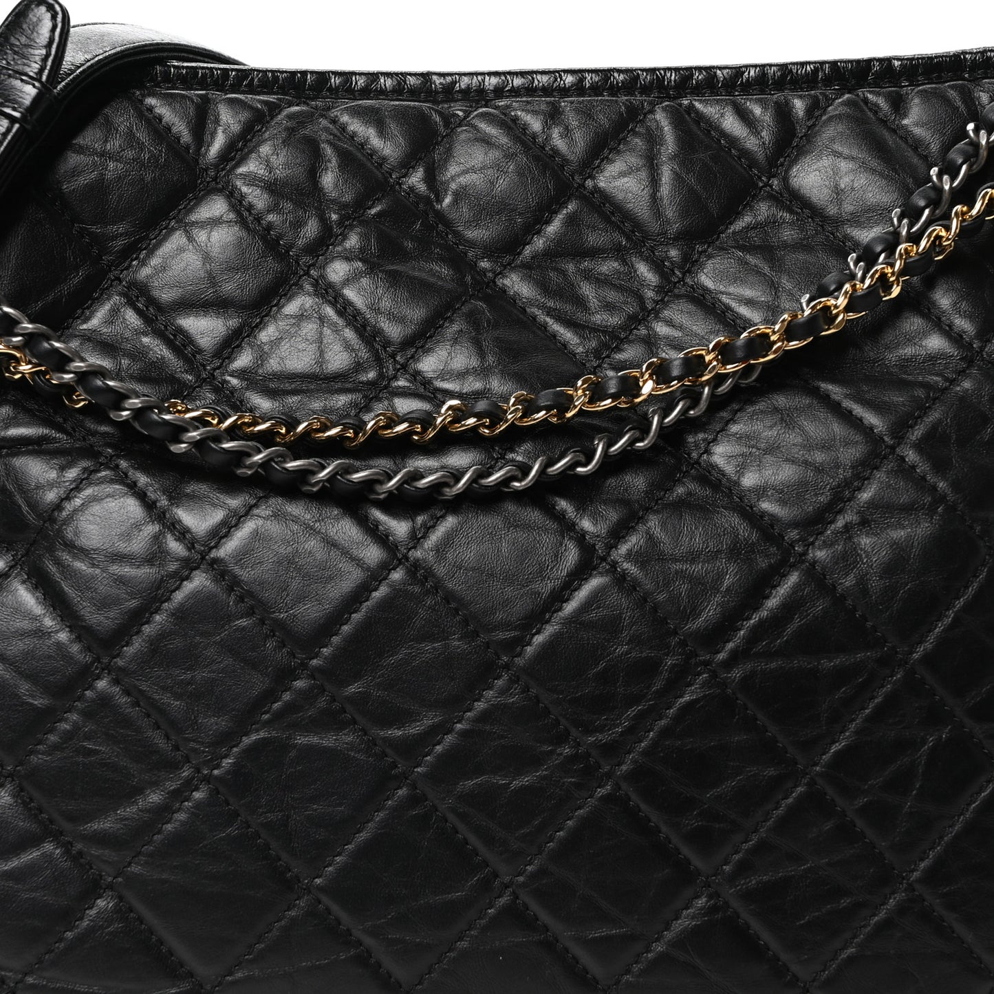 Aged Calfskin Quilted Maxi Gabrielle Hobo Black