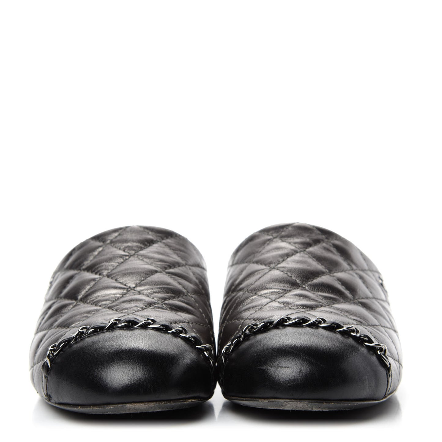 Calfskin Quilted CC Chain Mules 35 Silver