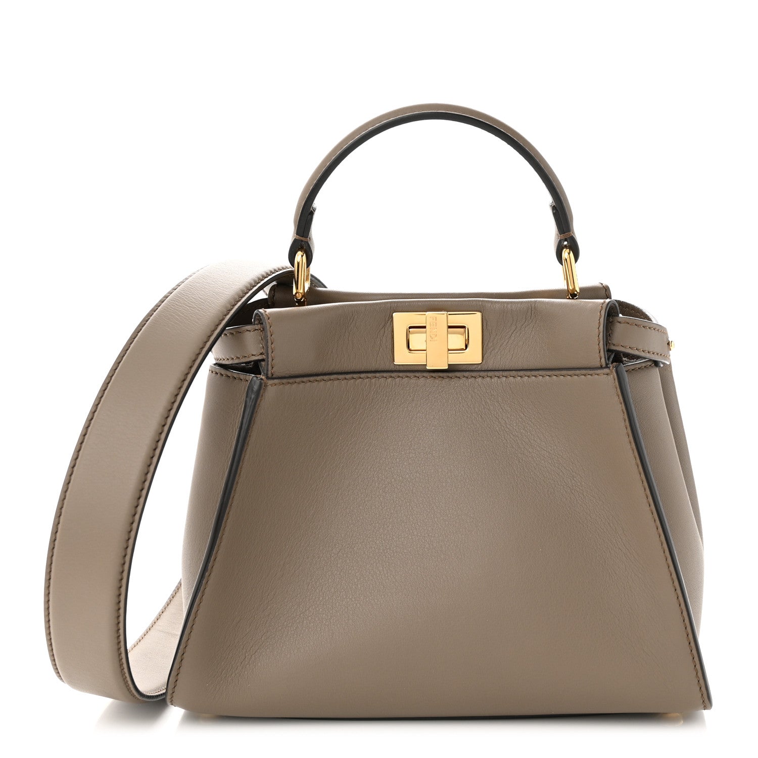 Fendi Vitello Seta Canvas FF Embroidered Mini Peekaboo Iconic Satchel Tartufo 1 of 10