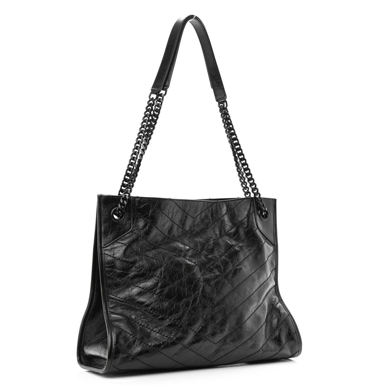 Saint Laurent Crinkled Calfskin Matelasse Monogram Medium Niki Shopper Tote Black 3 of 10