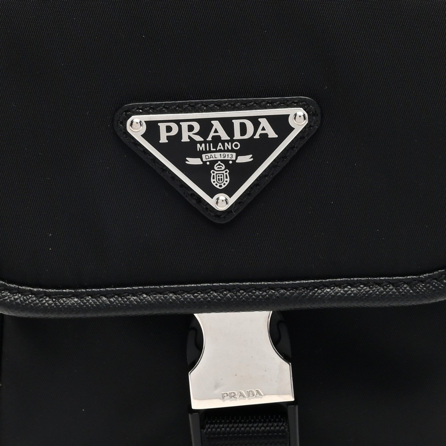 Re-Nylon Saffiano Mini Pocket Single Snap Buckle Messenger Bag Black