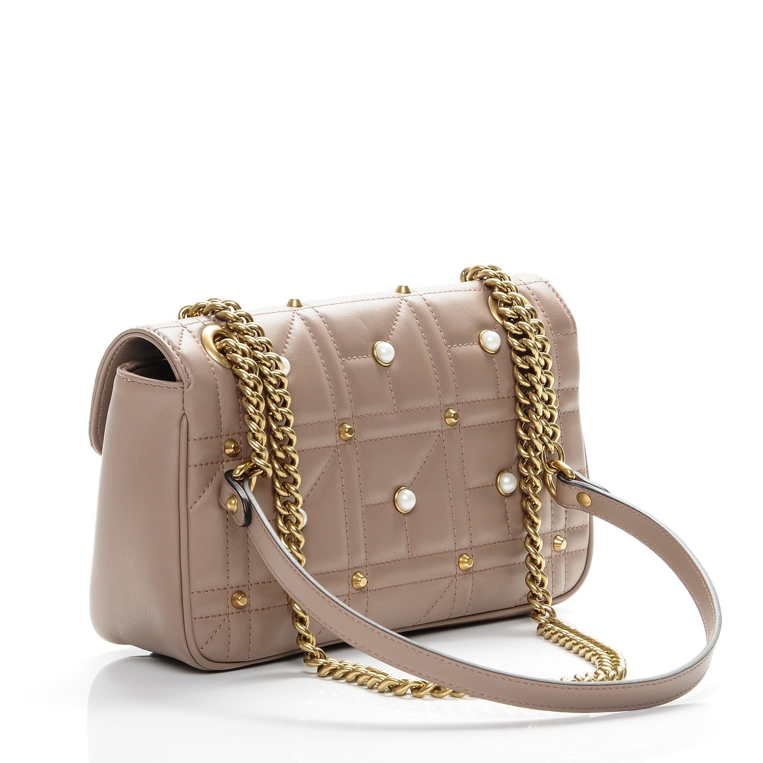 Gucci Calfskin Matelasse Studded Mini Pearly GG Marmont Shoulder Bag Porcelain Rose 3 of 7