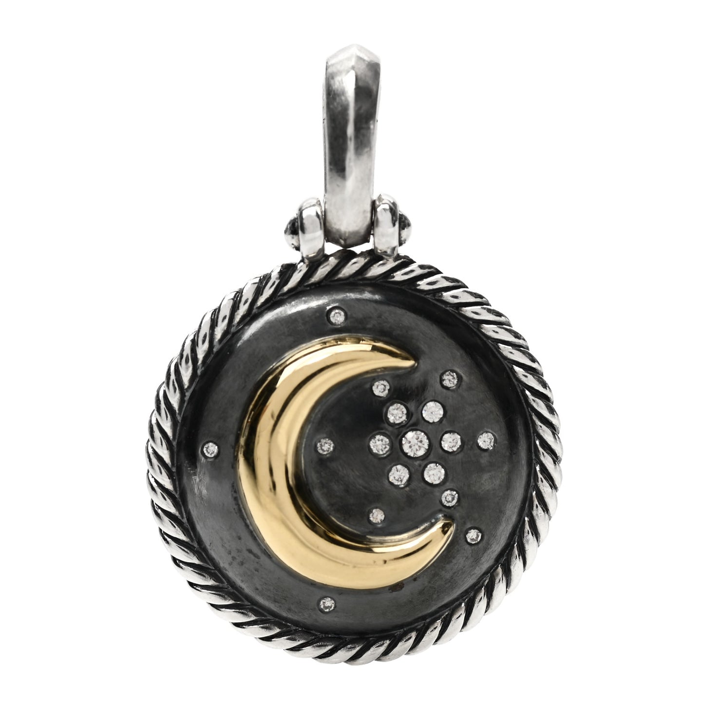 Sterling Silver 18K Yellow Gold Diamond Moon & Star Amulet Charm