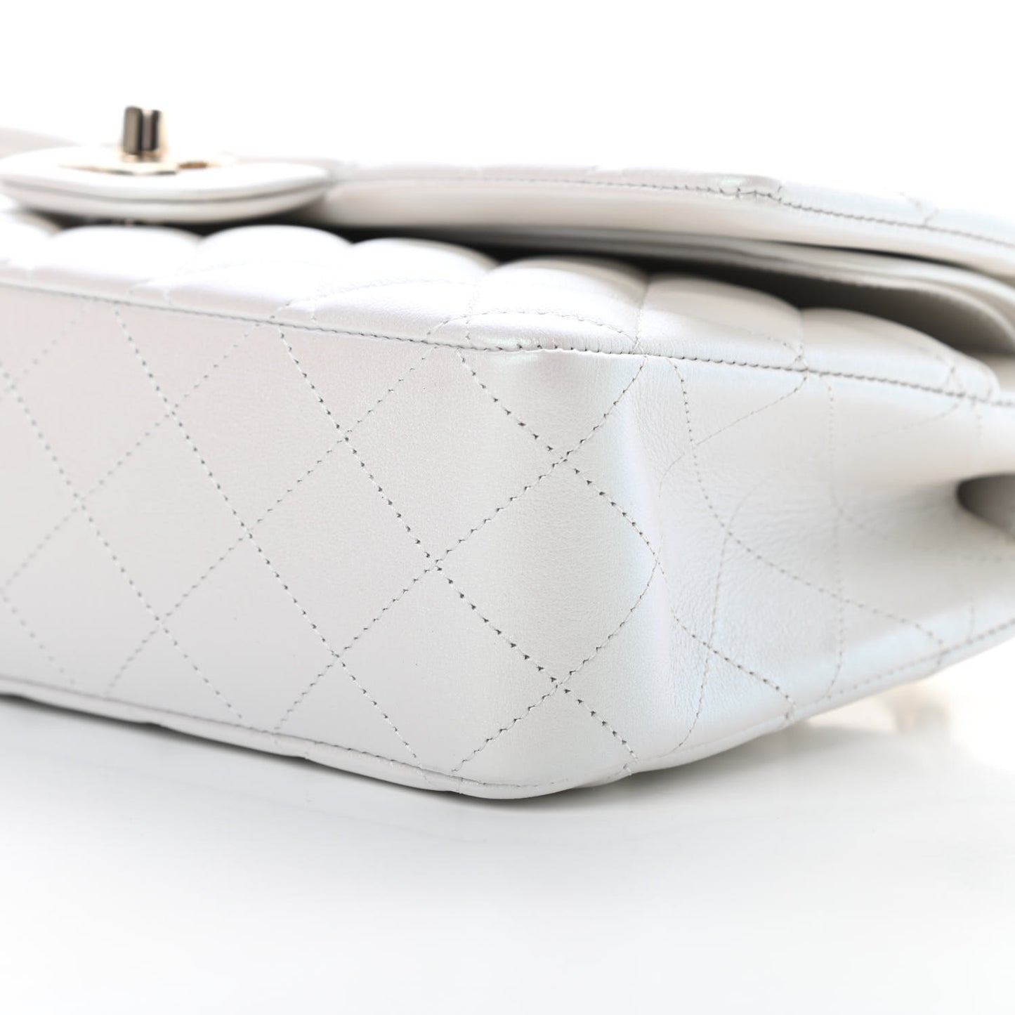 Iridescent Calfskin Quilted Medium Double Flap White