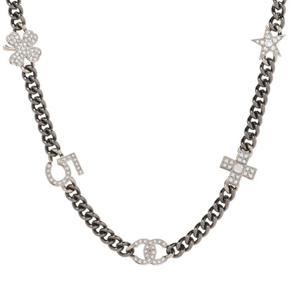 Chanel Ruthenium Crystal Chain CC Lucky Charms Choker Silver 1 of 6