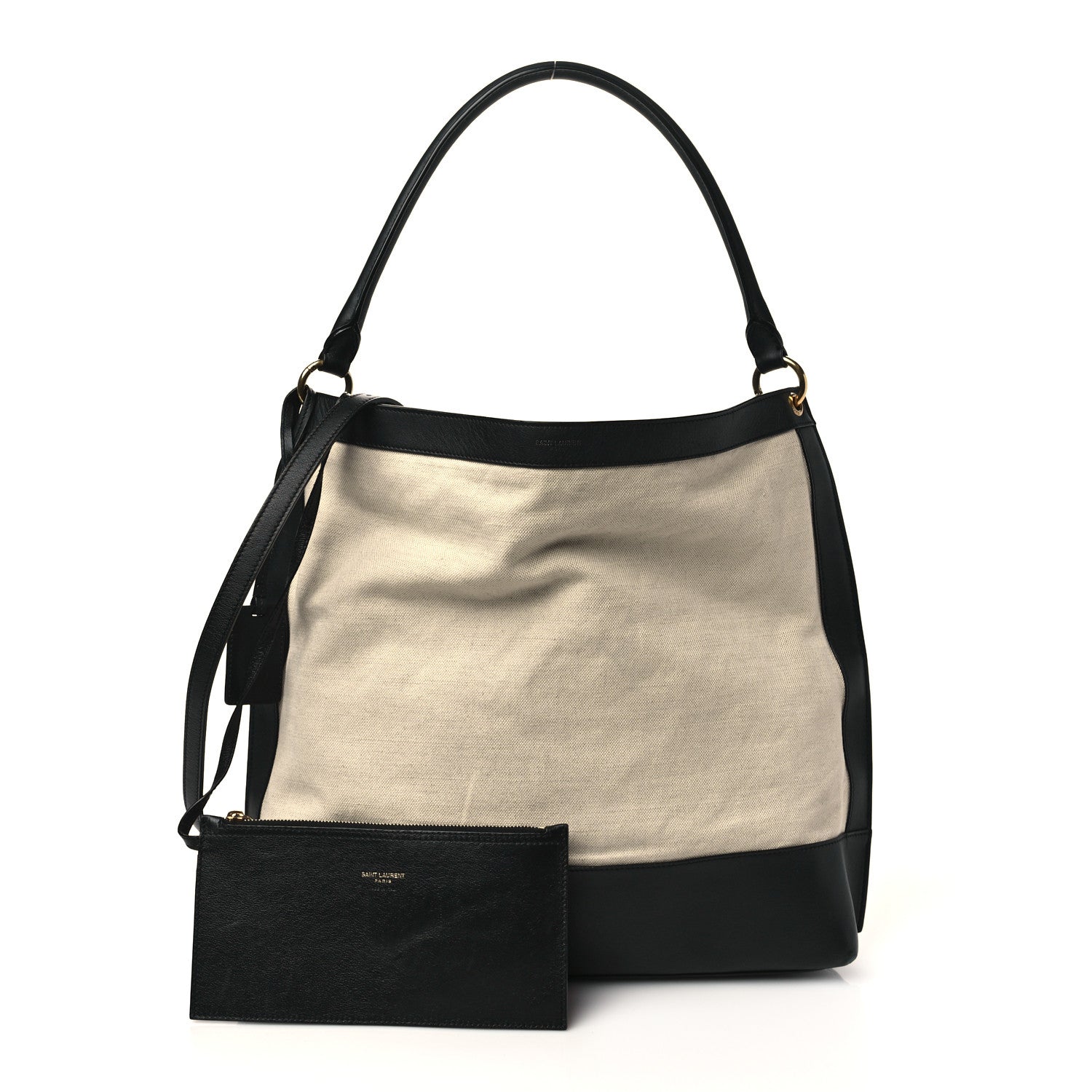 Saint Laurent Canvas Calfskin Tag Hobo White Black 1 of 6