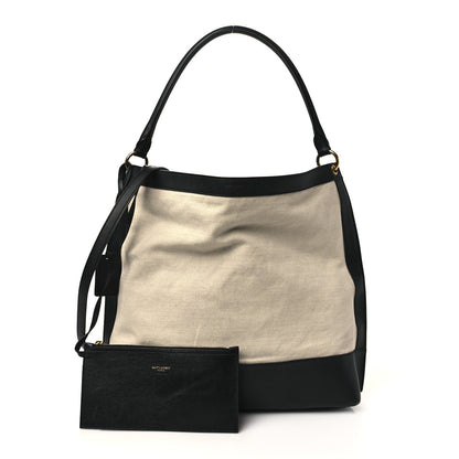Saint Laurent Canvas Calfskin Tag Hobo White Black 1 of 6