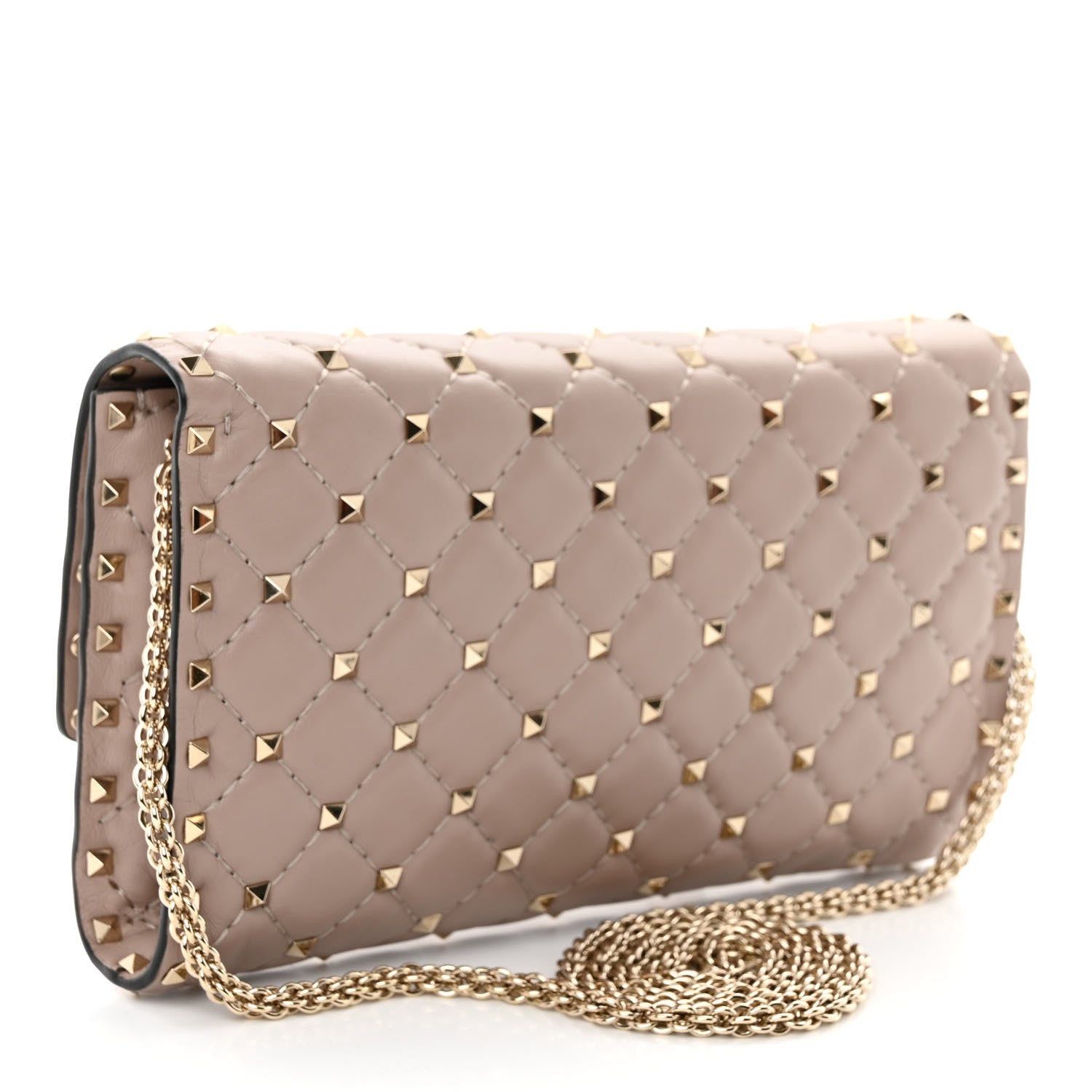 Valentino Garavani Lambskin Rockstud Spike Wallet on Chain Poudre 3 of 10