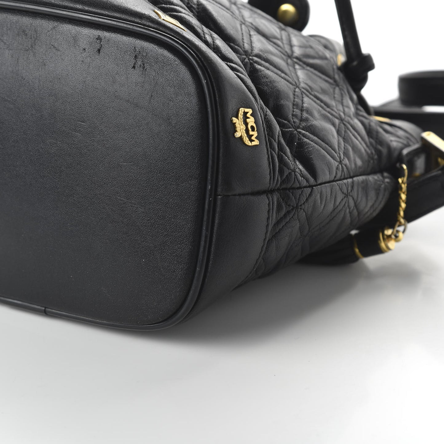 Calfskin Quilted Studded Bucket Bag Black