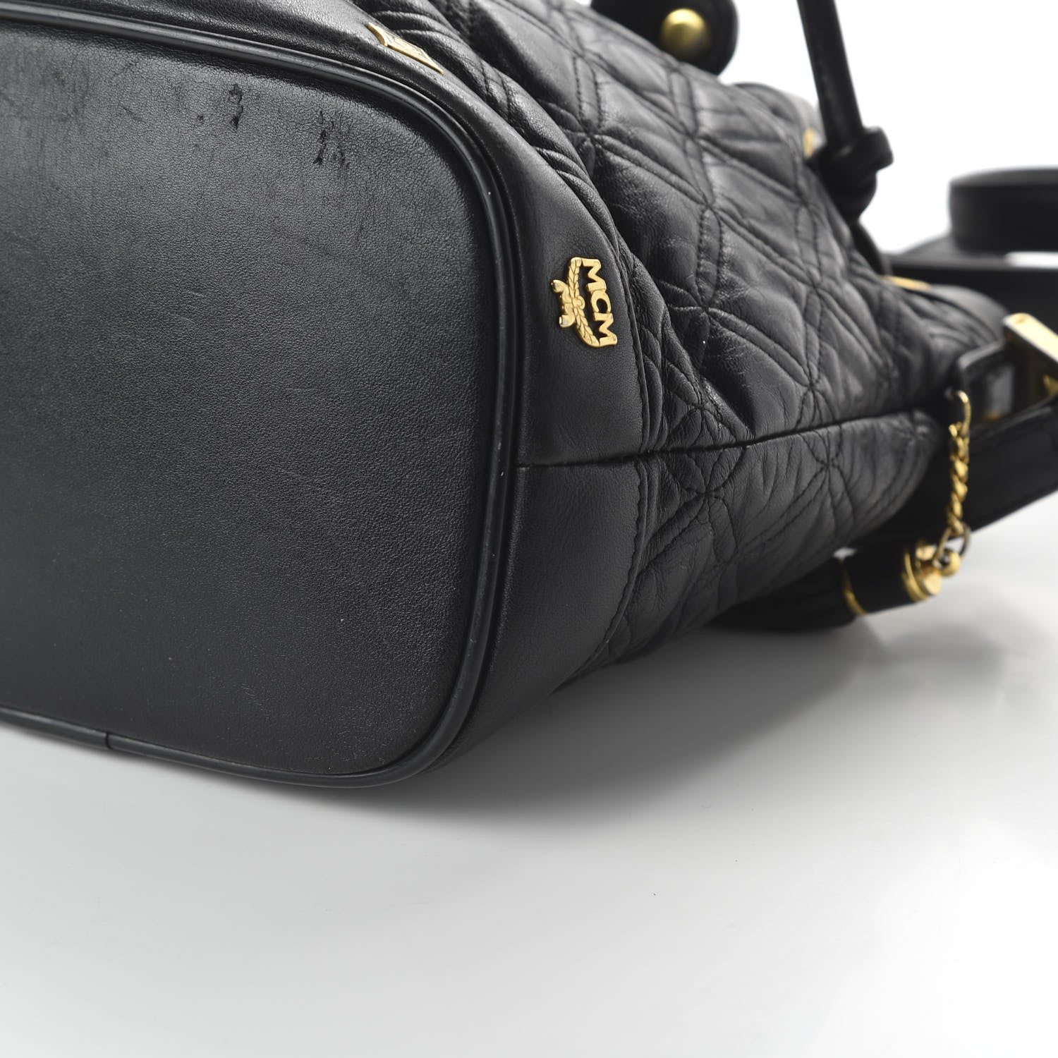 MCM Calfskin Quilted Studded Bucket Bag Black 7 of 10