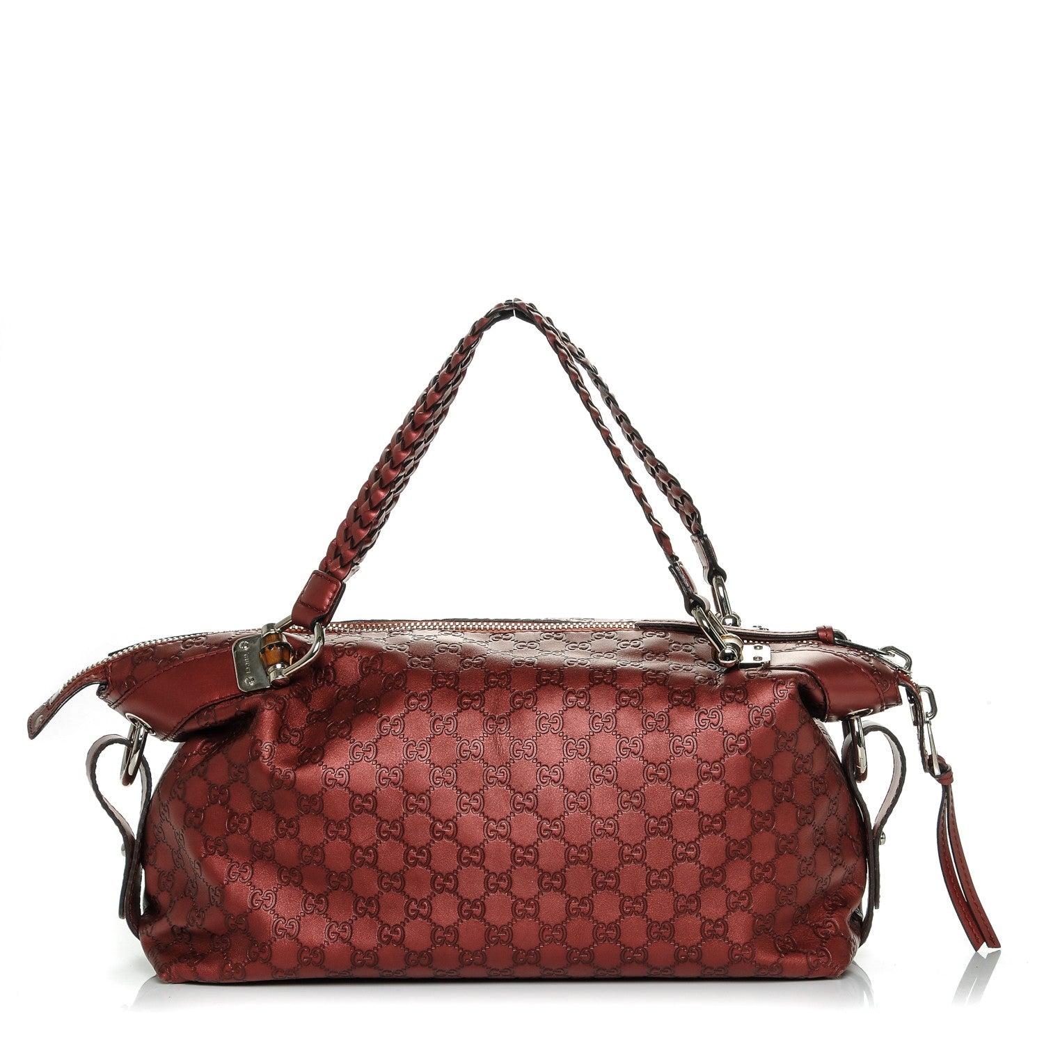 Gucci Metallic Guccissima Medium Bamboo Bar Tote Red 1 of 7