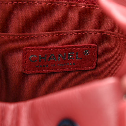 Chanel Deerskin Chevron Quilted Medium CC Chain Bucket Drawstring Bag Red 6 of 12