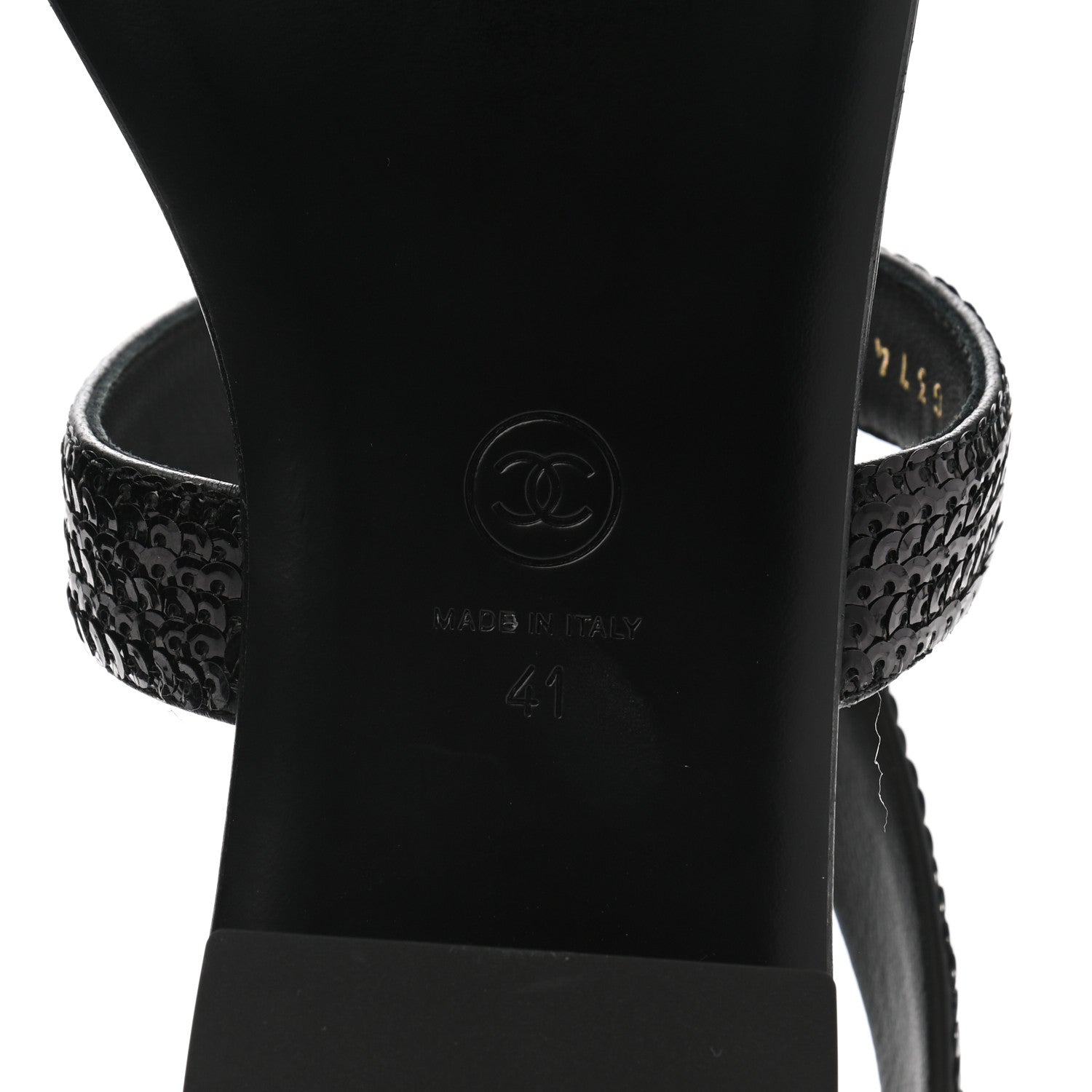Chanel Lambskin Sequin Pearl CC Thong Sandals 41 Black 6 of 8