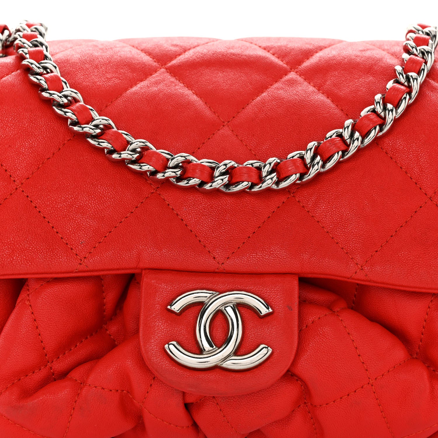 Chanel Washed Lambskin Quilted Medium Chain Around Messenger Red 7 of 13