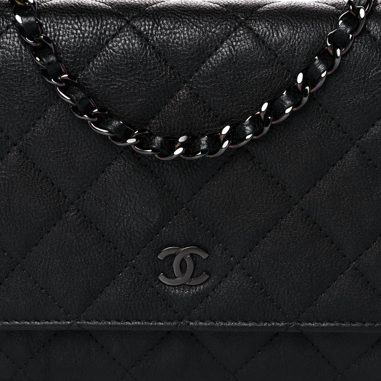 Crumpled Calfskin Quilted Wallet On Chain WOC So Black