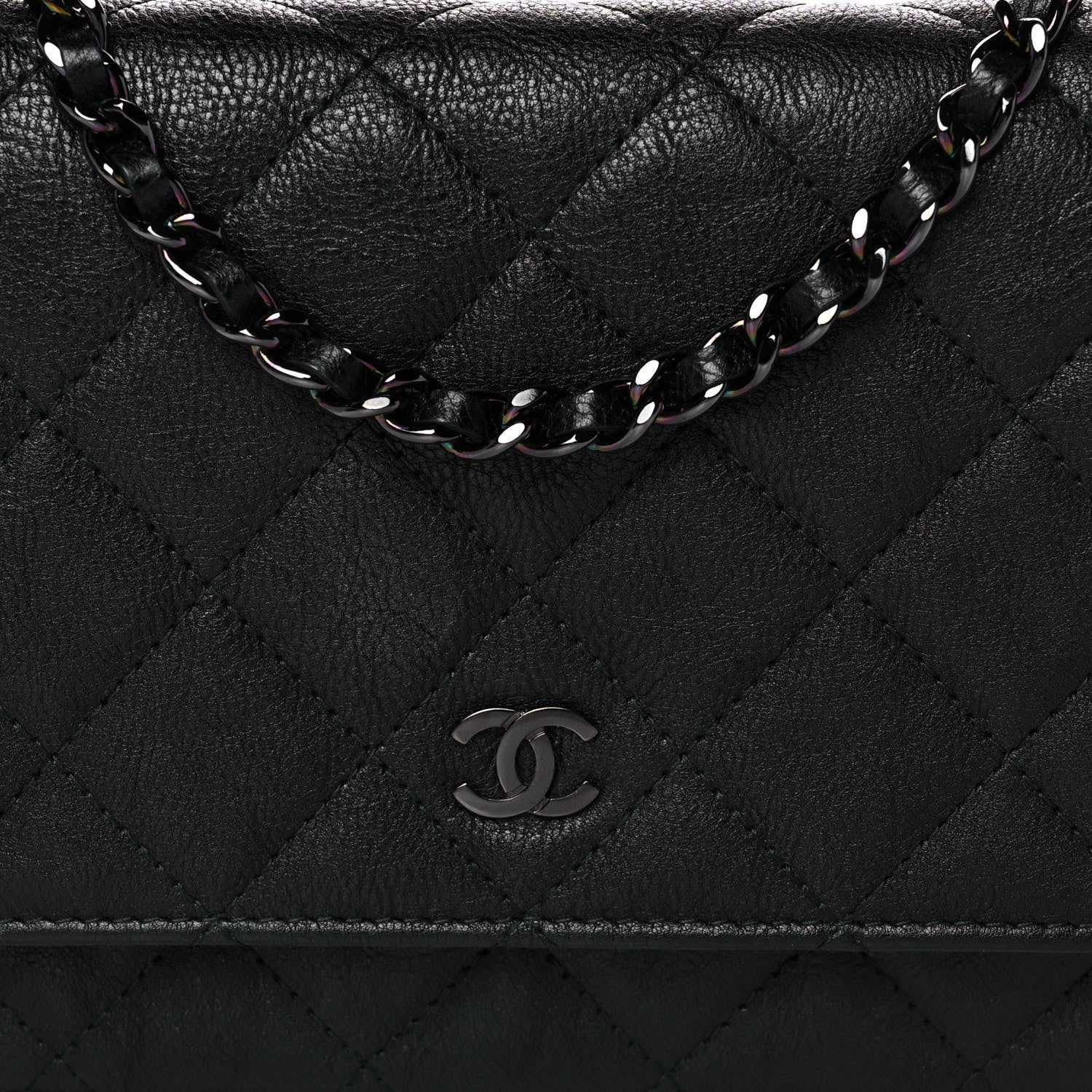 Chanel Crumpled Calfskin Quilted Wallet On Chain WOC So Black 9 of 16