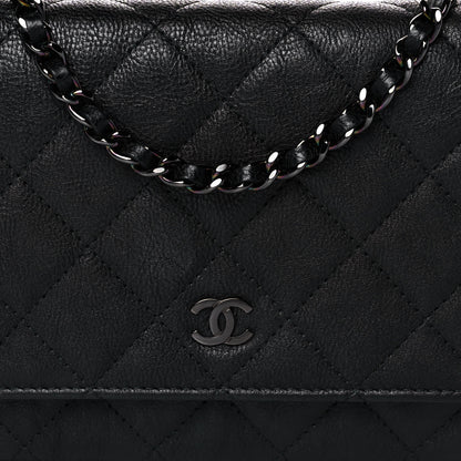 Chanel Crumpled Calfskin Quilted Wallet On Chain WOC So Black 9 of 16