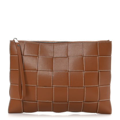 Bottega Veneta Calfskin Maxi Intreccio Large Cassette Flat Zip Pouch Wood Natural 1 of 9