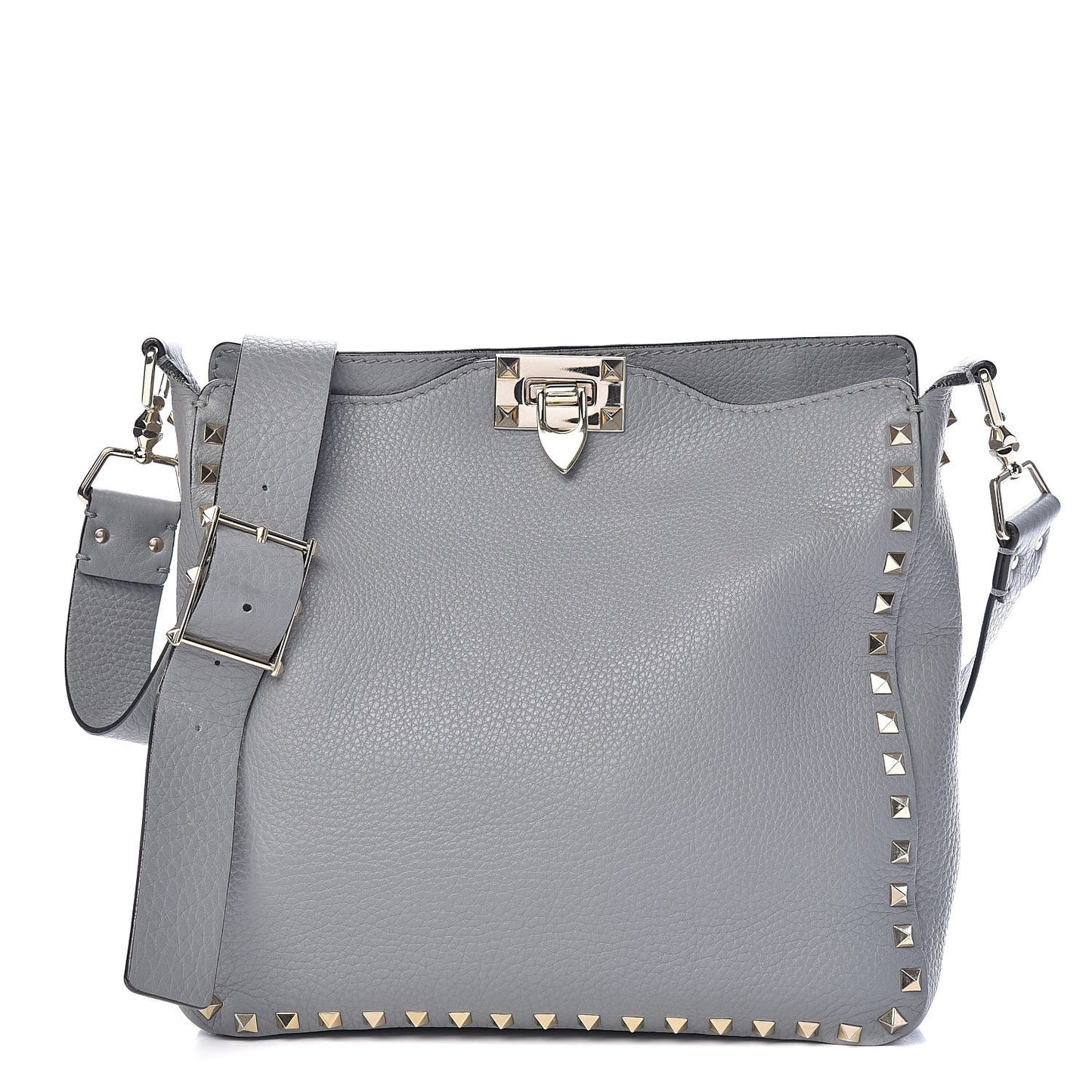 Pebbled Calfskin Small Rockstud Flip-Lock Messenger Bag Light Stone