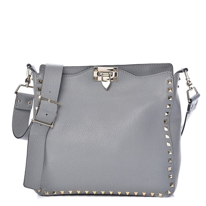 Valentino Garavani Pebbled Calfskin Small Rockstud Flip-Lock Messenger Bag Light Stone 1 of 11