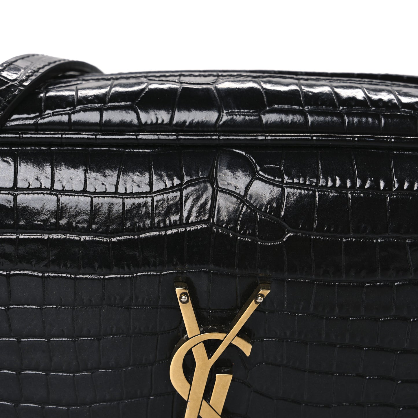 Patent Calfskin Crocodile Embossed Monogram Lou Camera Bag Black