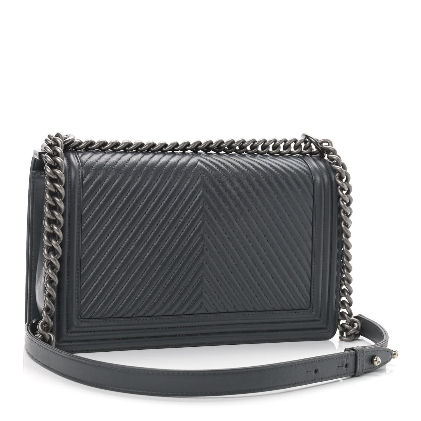 Calfskin Chevron Quilted New Medium Boy Flap Dark Grey