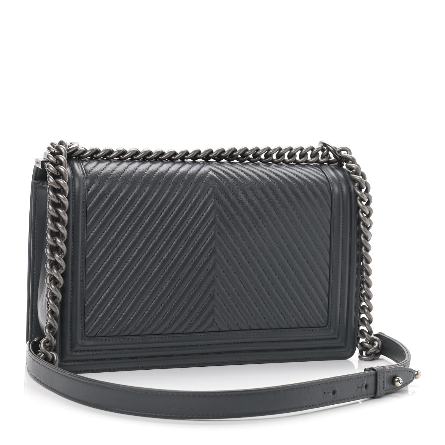 Chanel Calfskin Chevron Quilted New Medium Boy Flap Dark Grey 3 of 10