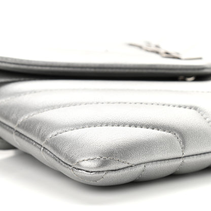 Saint Laurent Calfskin Y Quilted Monogram Loulou Flap Bag Argento 9 of 11