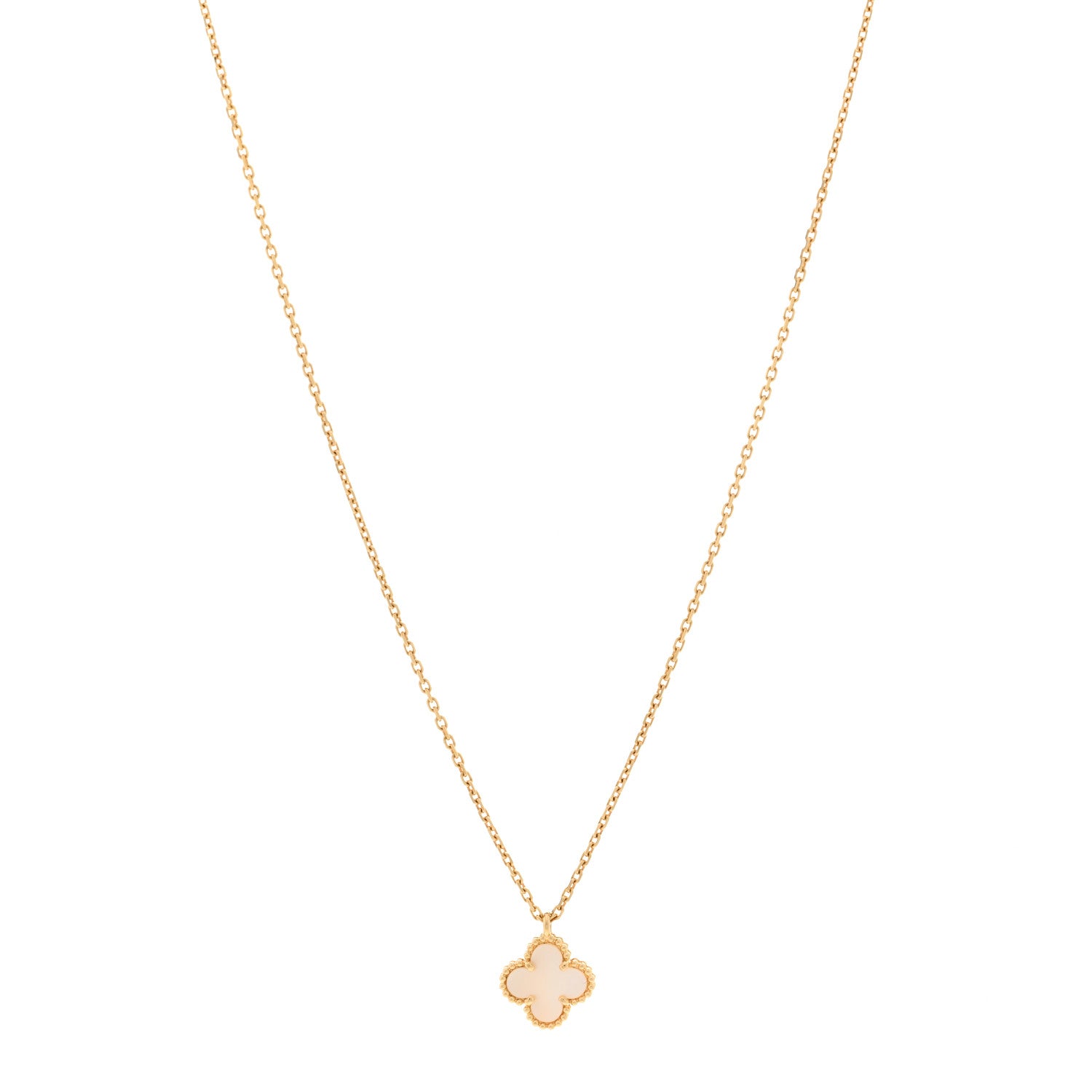 Van Cleef & Arpels 18K Yellow Gold Mother of Pearl Sweet Alhambra Pendant Necklace 1 of 6
