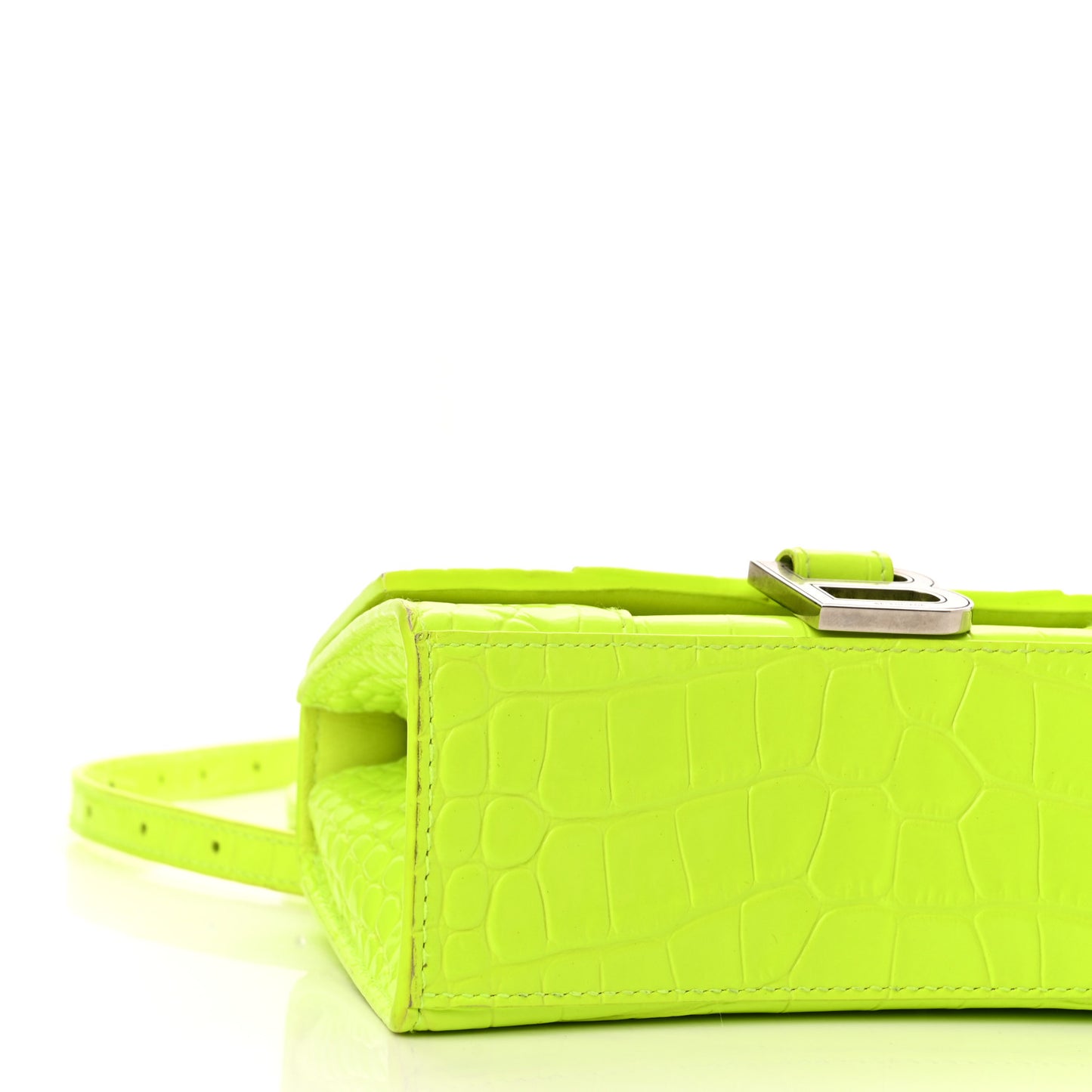 Shiny Calfskin Crocodile Embossed Hourglass Top Handle Bag XS Fluo Yellow
