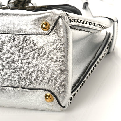 Burberry Metallic Calfskin Broguing Medium Banner Tote Silver 9 of 9