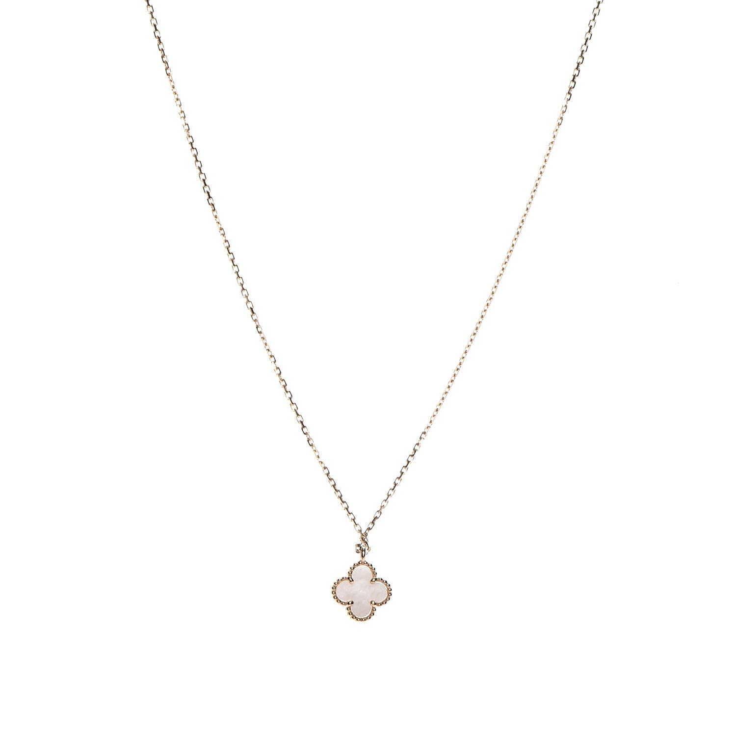Van Cleef & Arpels 18K Yellow Gold Mother of Pearl Sweet Alhambra Pendant Necklace 1 of 7