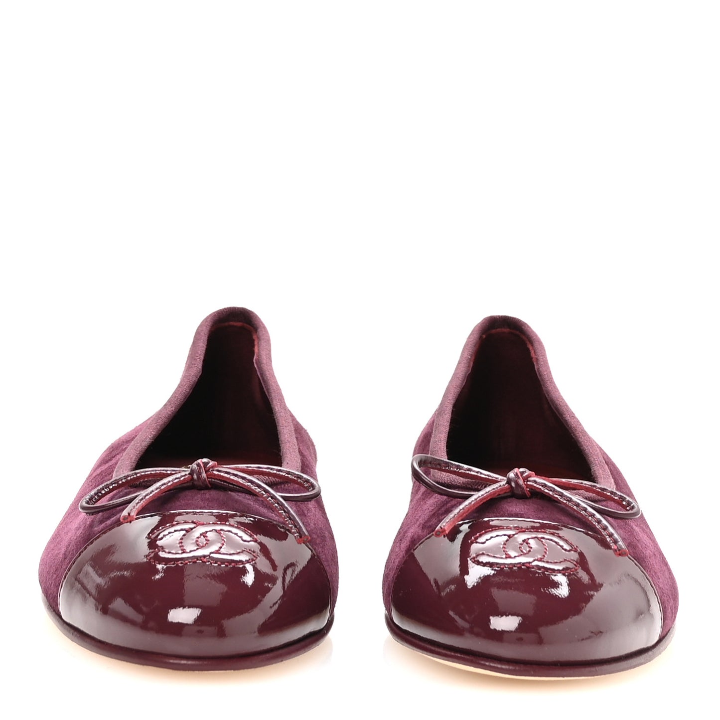 Suede Patent Calfskin Cap Toe CC Ballerina Flats 37 Burgundy