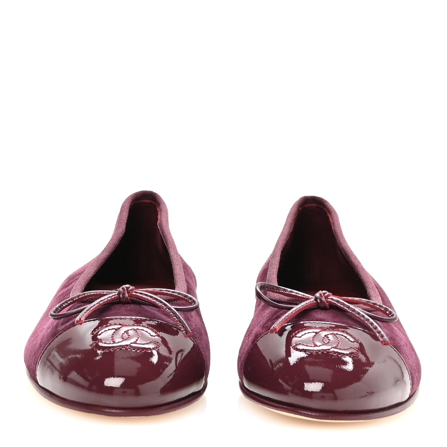 Chanel Suede Patent Calfskin Cap Toe CC Ballerina Flats 37 Burgundy 3 of 9