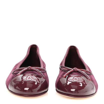 Chanel Suede Patent Calfskin Cap Toe CC Ballerina Flats 37 Burgundy 3 of 9