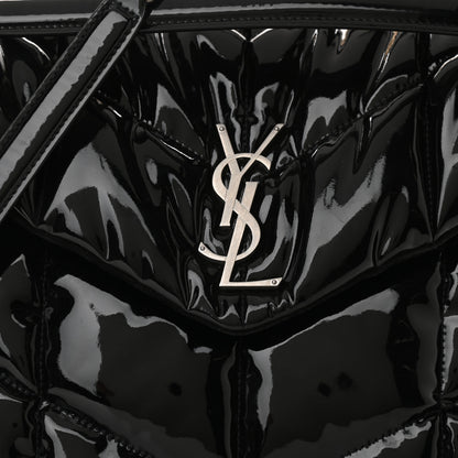 Saint Laurent Patent Lambskin Quilted Medium Loulou Puffer Monogram Chain Satchel Black 7 of 9