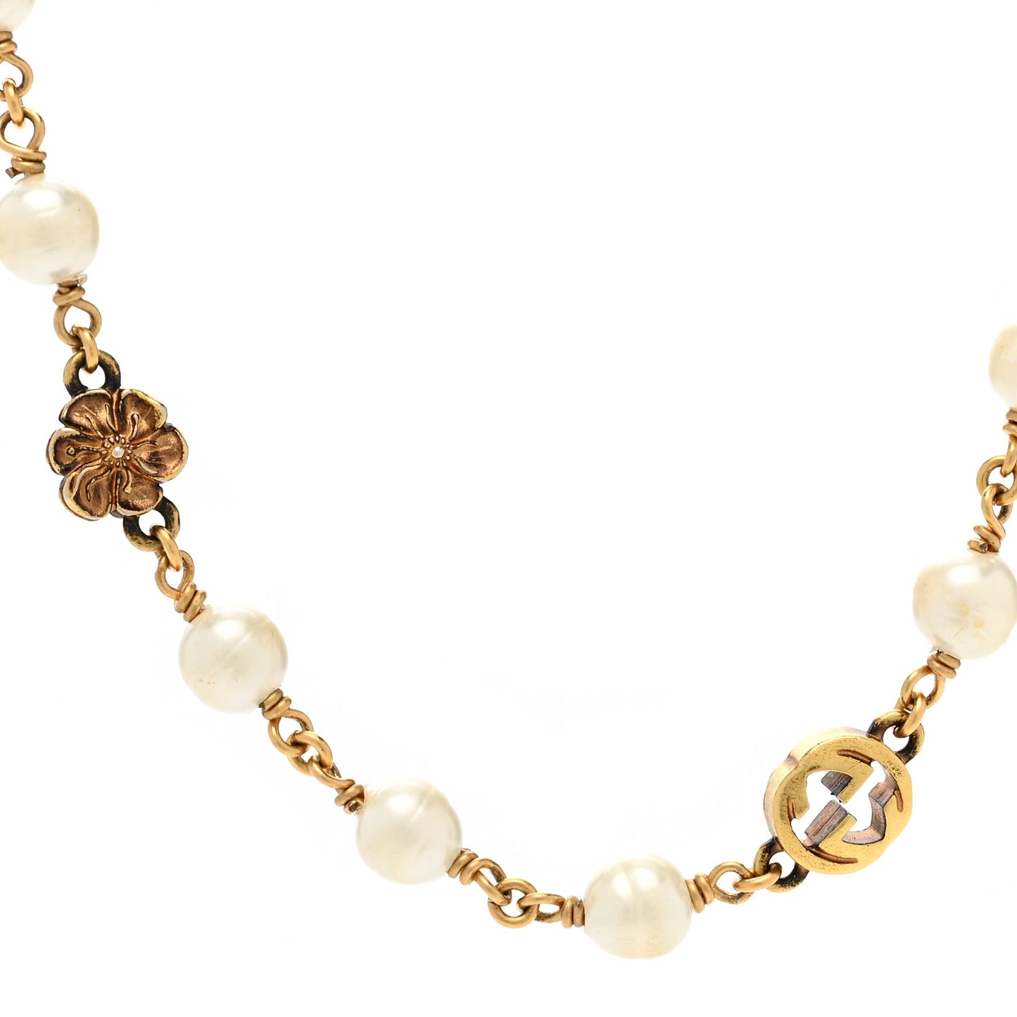 Pearl Interlocking G Flower Necklace