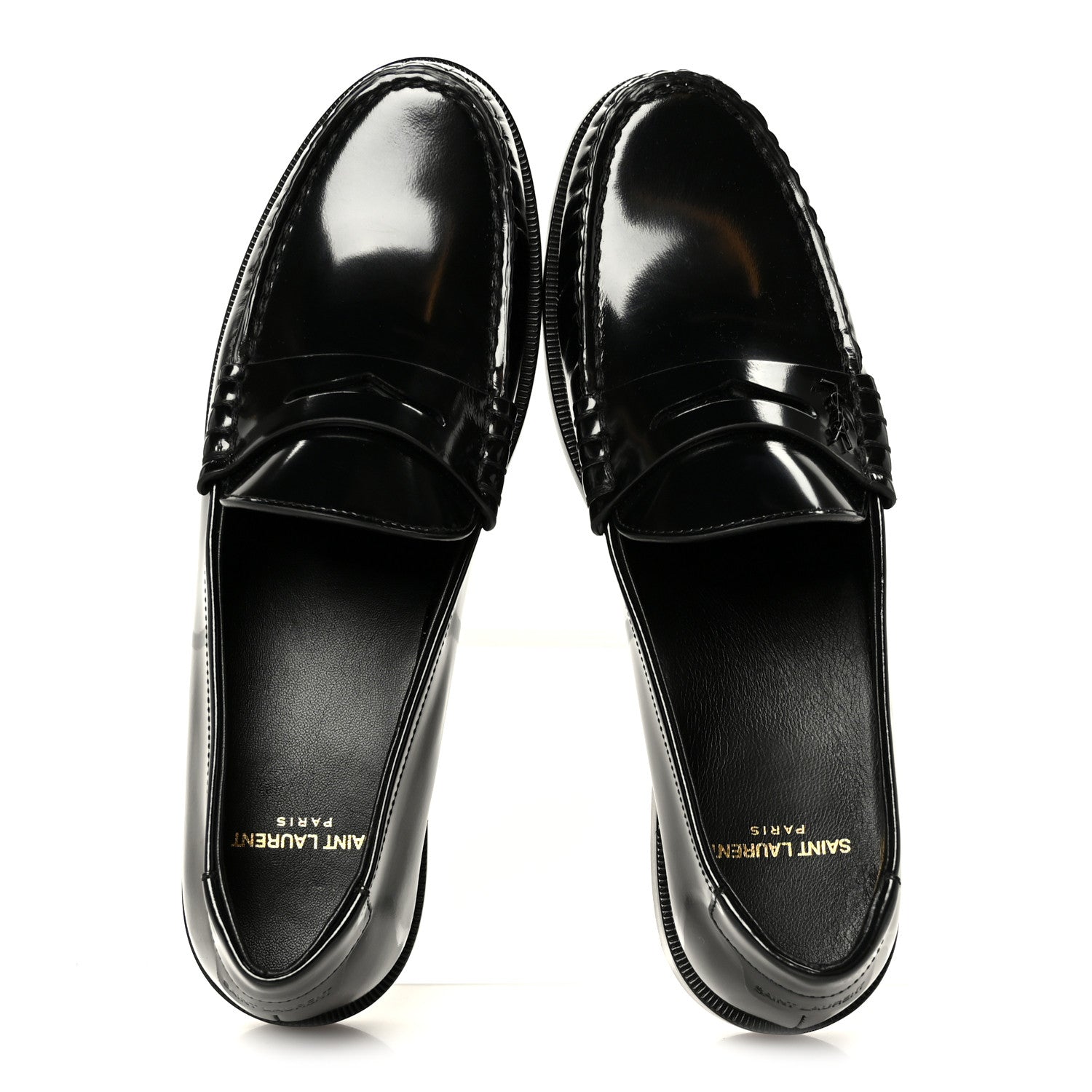 Saint Laurent Glazed Calfskin Le Loafer 15 Penny Slippers 39.5 Black 2 of 10