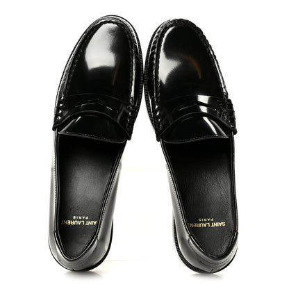 Saint Laurent Glazed Calfskin Le Loafer 15 Penny Slippers 39.5 Black 2 of 10