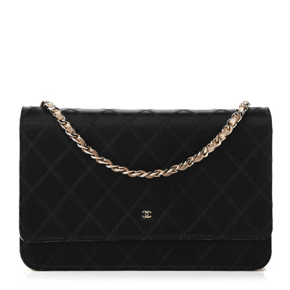 Chanel Satin Diamond Stitch Wallet On Chain WOC Black Gold 1 of 12
