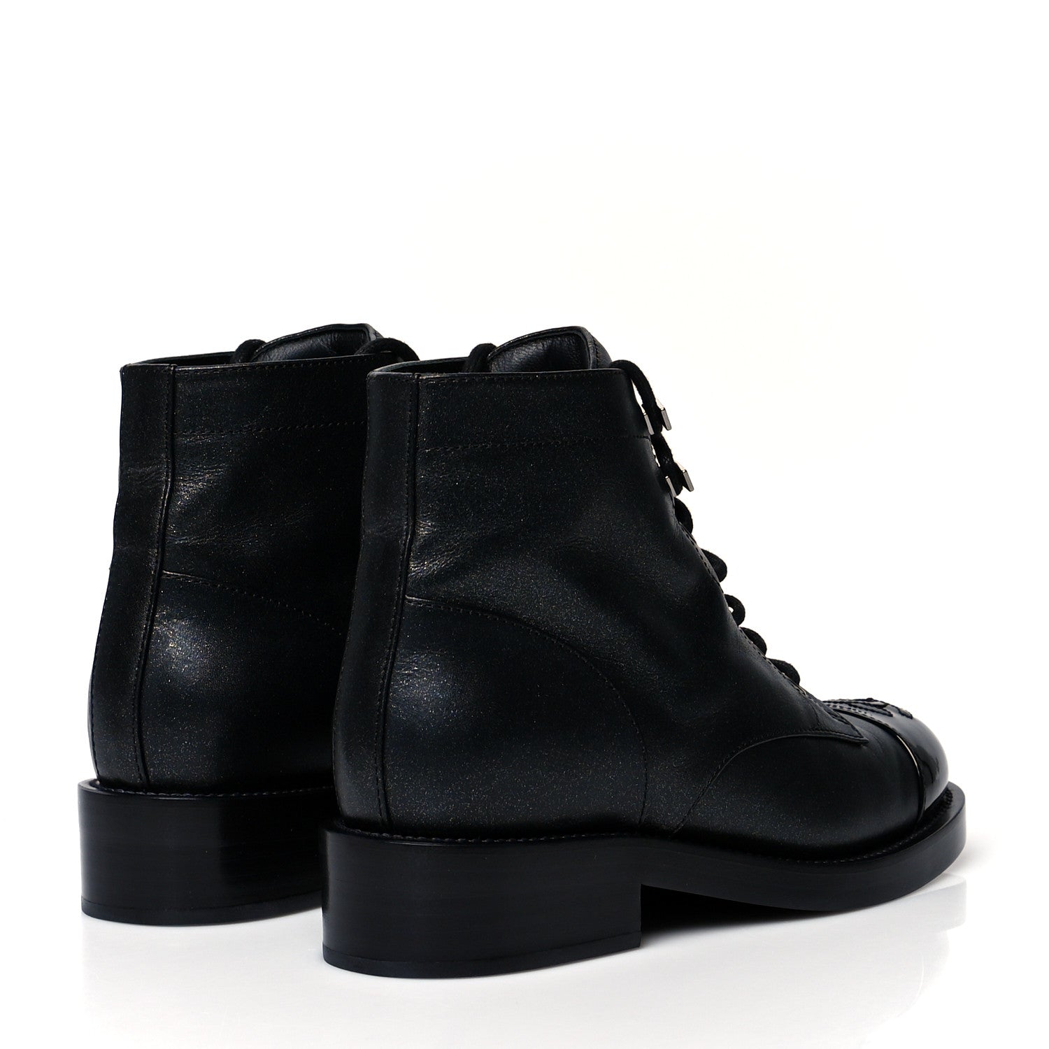 Chanel Iridescent Calfskin Patent Cap Toe Combat Boots 36 Black 4 of 6