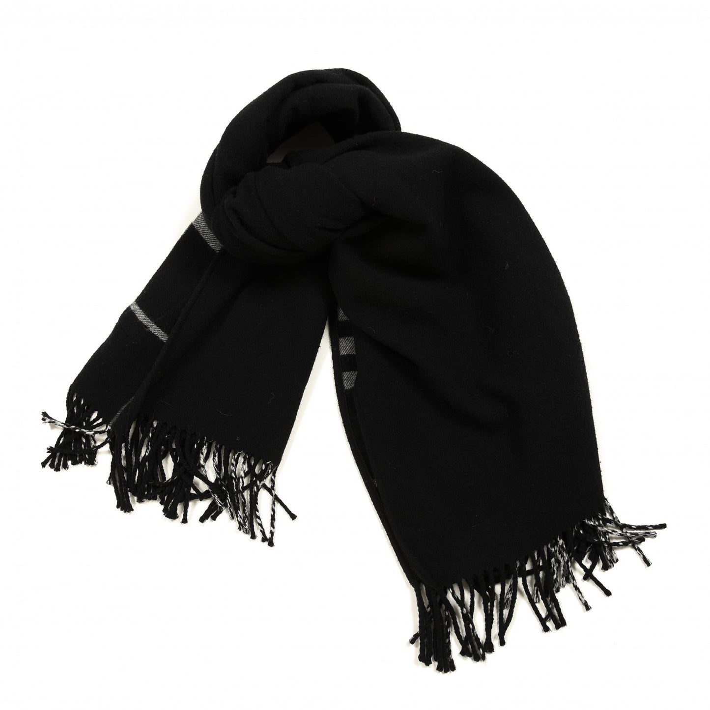 Merino Wool Cashmere Vintage Check Fringe Scarf Black