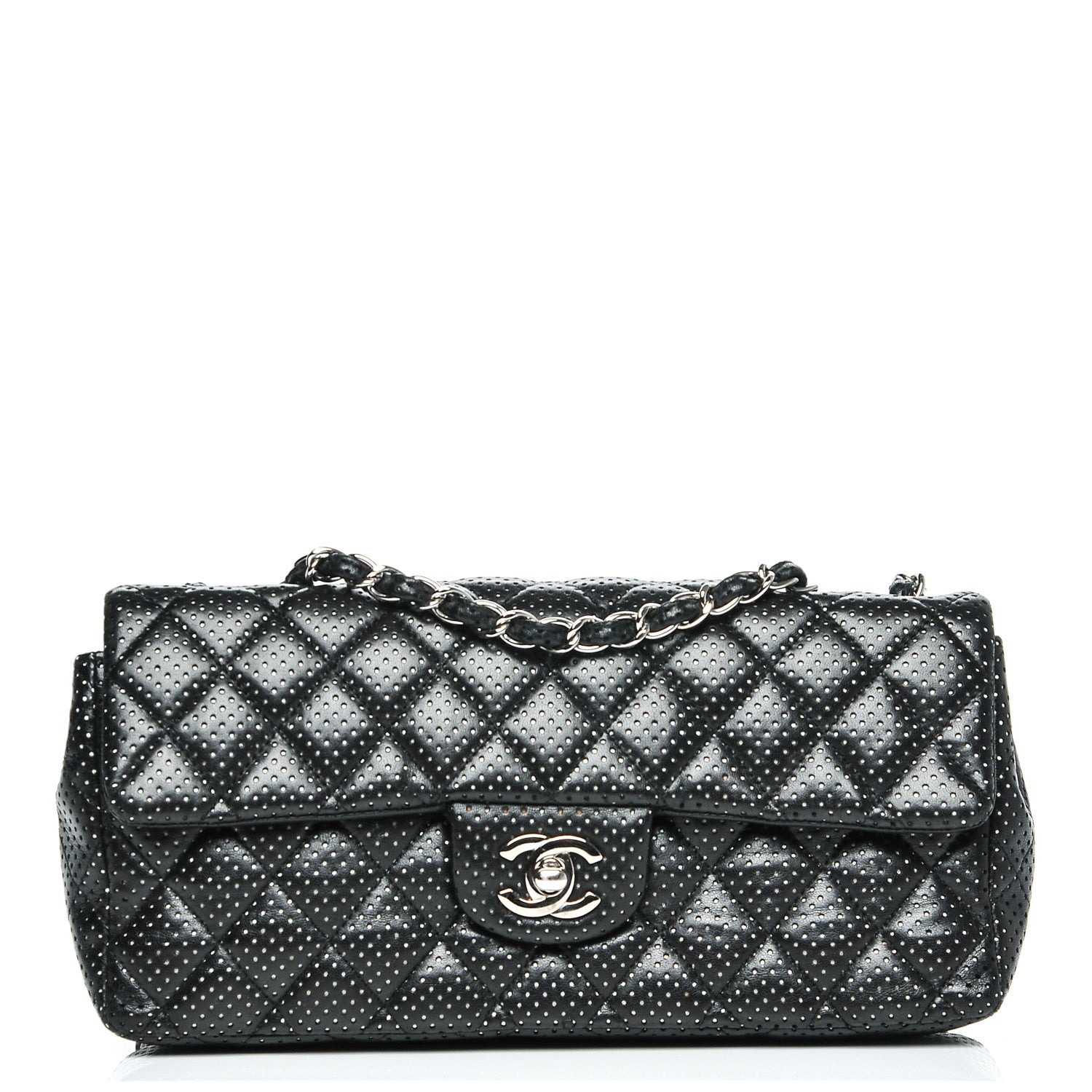Chanel Lambskin Perforated East West Flap Black 1 of 6
