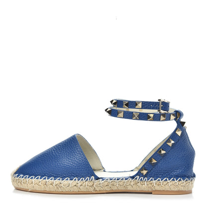 Valentino Garavani Grained Calfskin Rockstud Ankle Wrap Espadrille 20mm Flats 35 Blu Delft 1 of 10