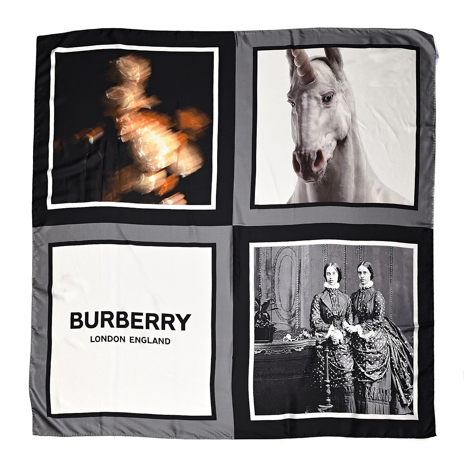 Burberry Silk Montage Print Large Square Scarf Monochrome 2 of 4