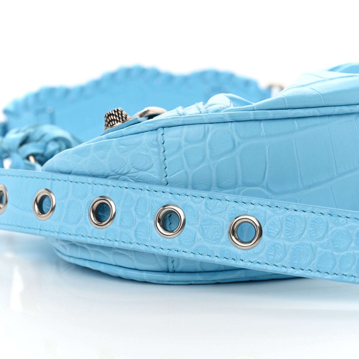 Balenciaga Extra Supple Calfskin Crocodile Embossed Le Cagole Shoulder Bag XS Sky Blue 10 of 11