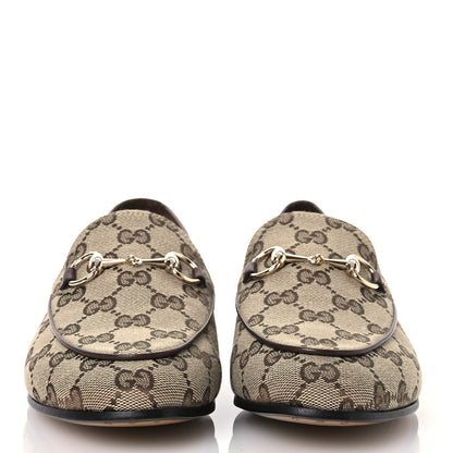 Gucci Canvas GG Monogram Horsebit Womens Jordaan Loafers 37.5 Beige Ebony New Acero 2 of 13