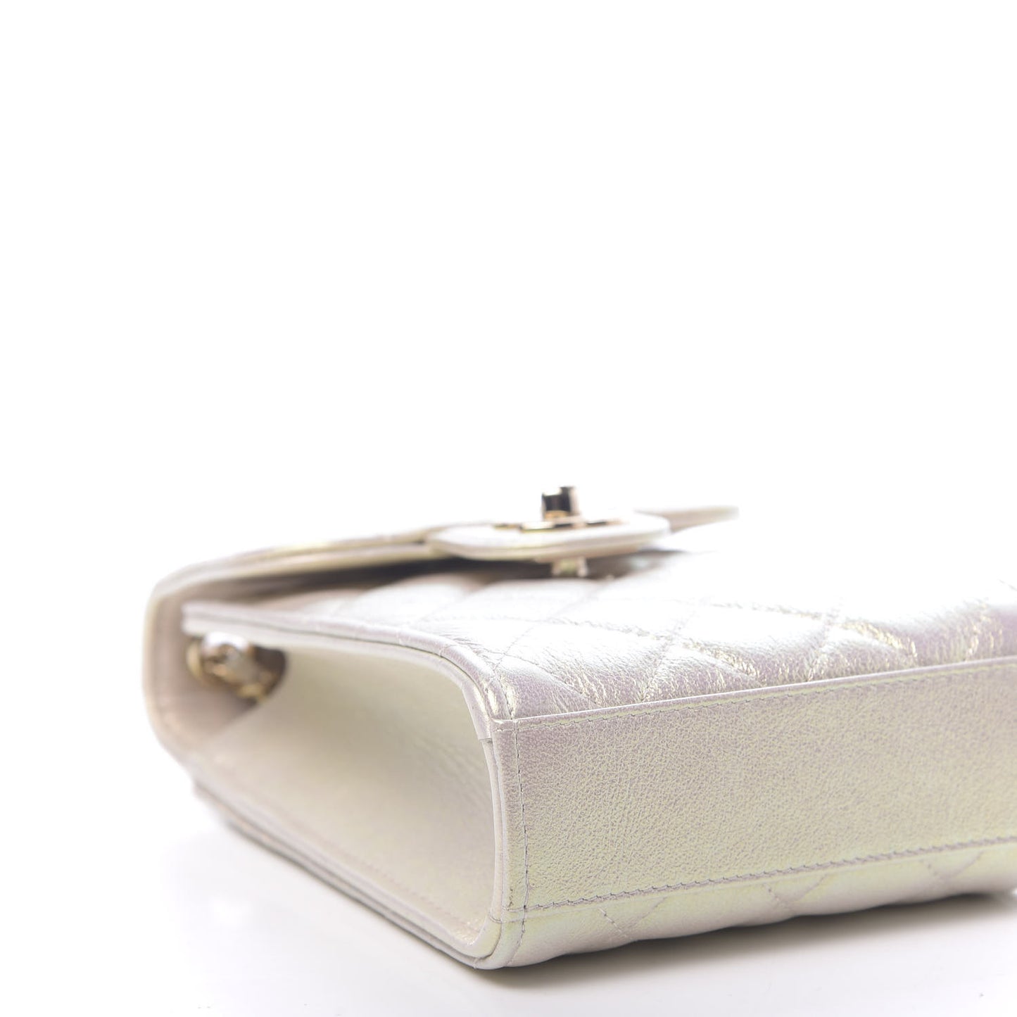 Iridescent Lambskin Quilted CC Phone Holder Ivory