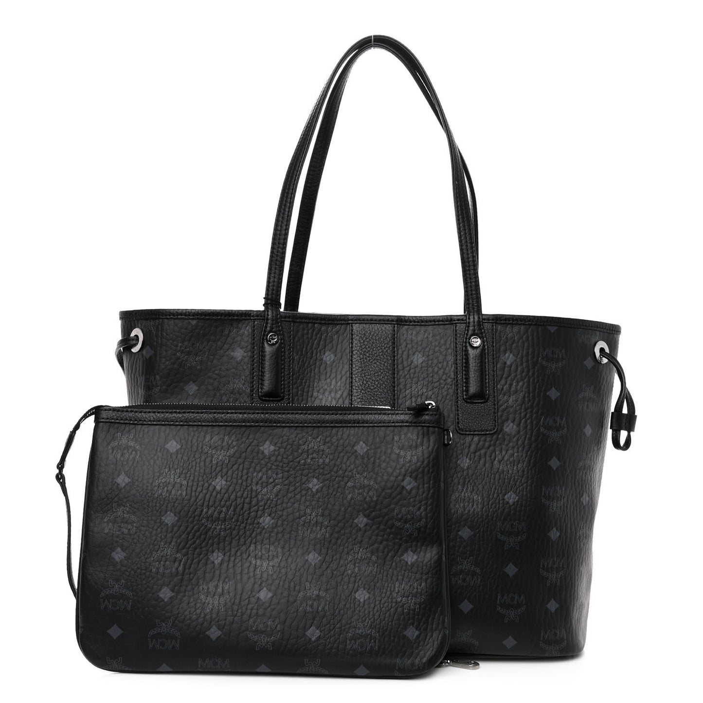 Grained Calfskin Visetos Medium Liz Reversible Shopper Tote Black