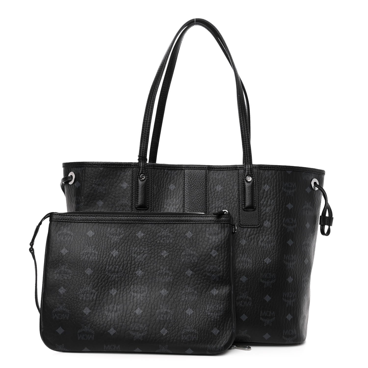 MCM Grained Calfskin Visetos Medium Liz Reversible Shopper Tote Black 1 of 16